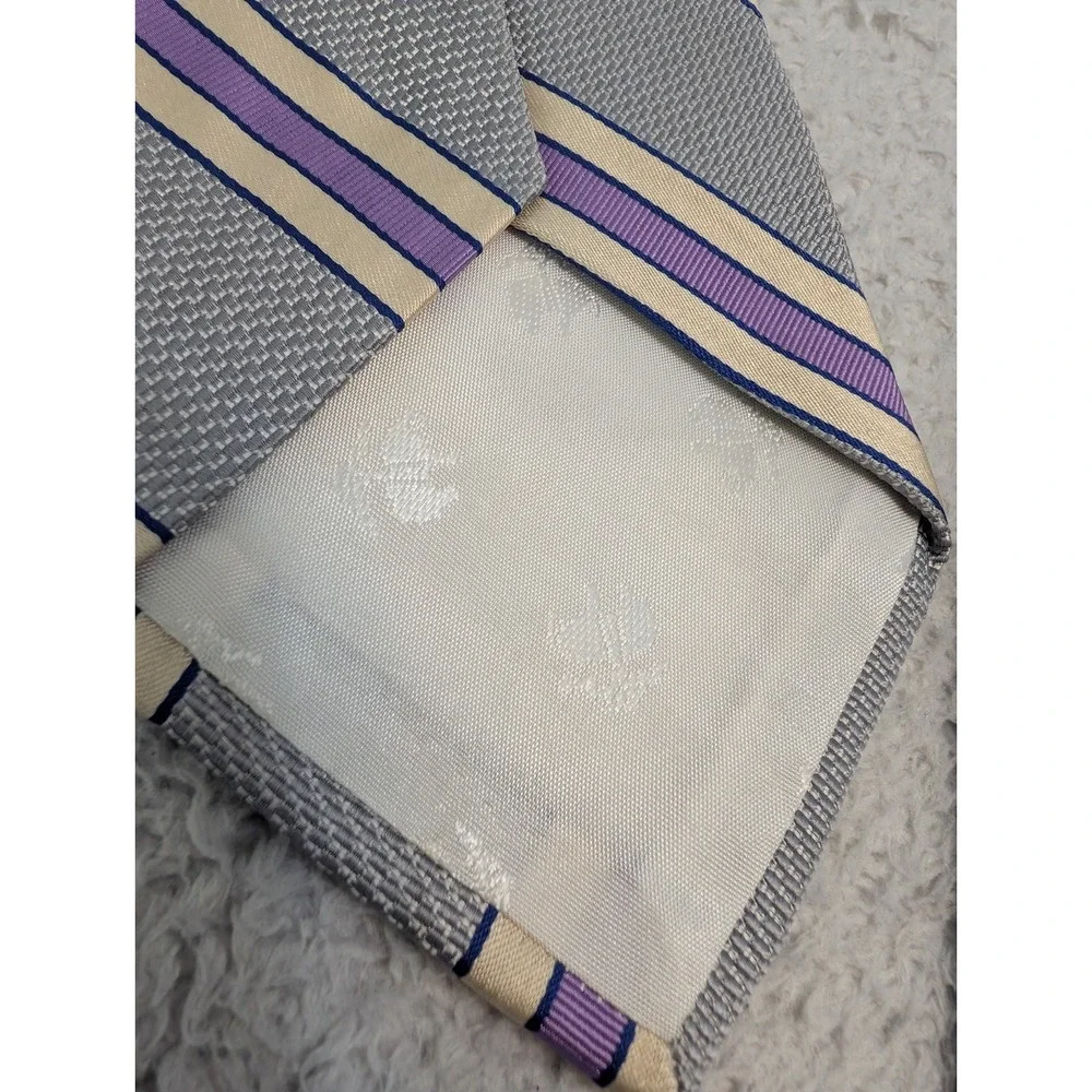 VTG Brooks‎ Brothers Tie Mens Necktie Purple Silver Makers Striped Silk USA MADE